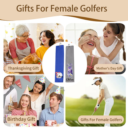 Personalised Golf Towels for Women, 24"*16" Tri-fold Waffle Pattern Golf Towel, Custom Gift for Women Wife Mom Girlfriend