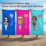 Personalized Beach Towels with Name and Birth Flower  Cartoon Women Oversized Beach Towel  Travel Beach Towel for Women for Swimming Pool Camping Beach  Gifts for Sisters Friends Besties Adult Gift