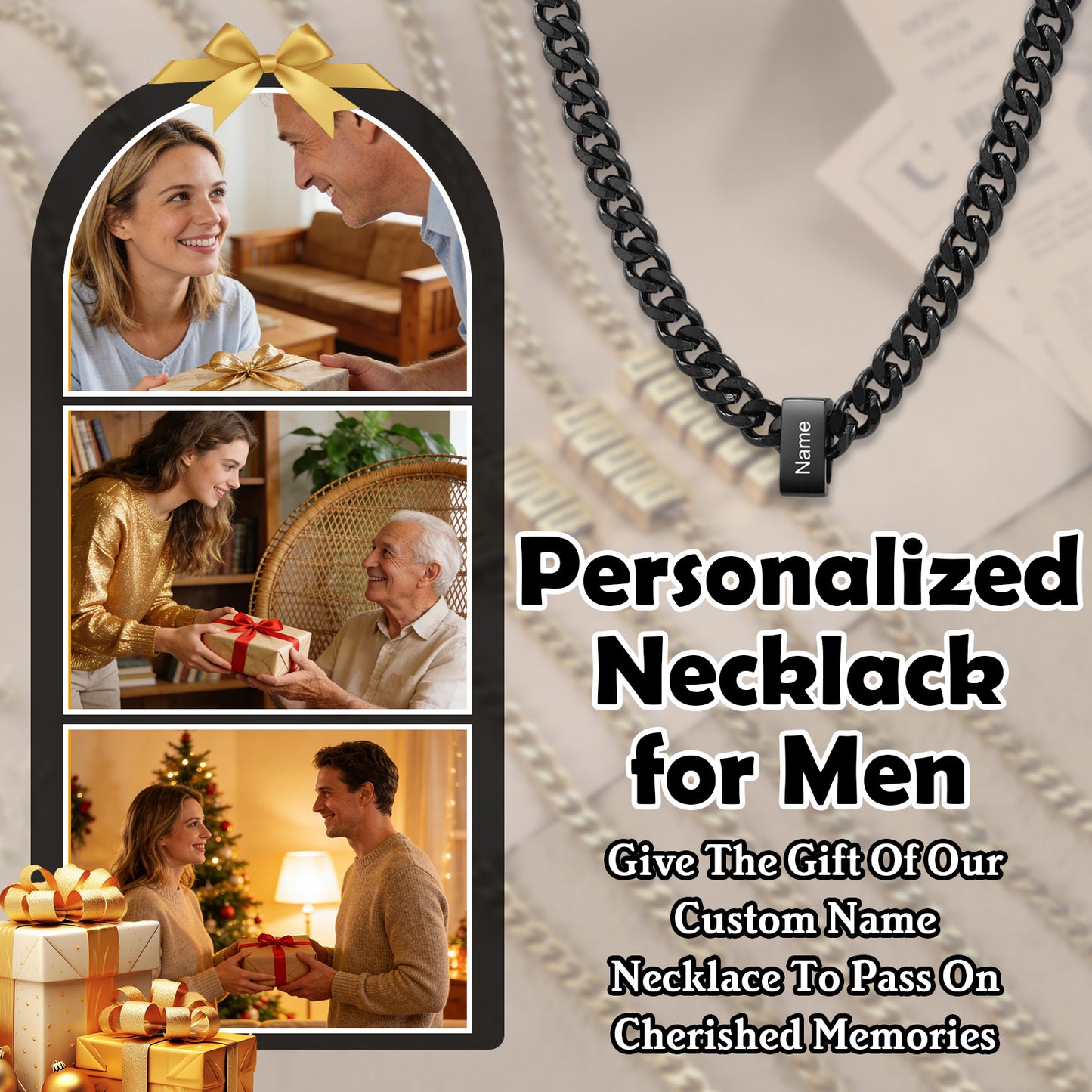 Personalized Men Necklace with Family Name Custom 1-10 Names Curb Chain Custom Pendant Necklace Men Jewelry Gift Father's Day Gift Gifts for Dad Grandpa Husband Son Family