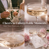 Personalized Crystal Champagne Coupe Glasses Set of 2 Custom Engraved Name Retro Style Cocktail Glass Wedding Toasting Flute Glasses for Groom Bride Anniversary Wedding Engagement Gifts