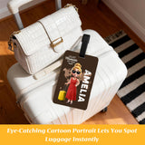 Personalized Travel Luggage Tag Custom Cartoon Character and Name Unisex Travel Accessories Essentials with Blank Insert Card Birthday Gifts for Men Women Family Friends Travel Lovers