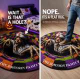 Personalized Halloween Optical Illusion Rug, Custom Family Name 3D Halloween Rug, Optical Illusion with Depth Pattern Non-Slip Soft Fabric