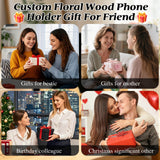 Personalized Wood Phone Stand for Women Custom Phone Holder with Name & Birth Flower Portable Tablet Stand for Home Office Travel Treadmill Compatible with All Cell Phones Birthday Gifts