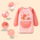 Personalized Cute Dinosaur Paint Waterproof Long Sleeve Apron with Name Text and Pocket Outdoor Activity Birthday Gift for Kids Students
