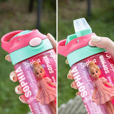 Personalized Kids Water Bottle Custom 3D Cartoon Character BPA Free 16oz Transparent Sports Water Bottle with Straw Handle and Name Birthday Back to Schoold Xmas Gifts for Boys Girls