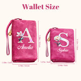 Personalized Wristlet Wallet for Women Custom Pearl Initial Birth Flower and Name  PU Leather Wallet with Coin Pocket  Id Window & Grip Hand Strap  Mother's Day  Birthday Gift for Mom Friends