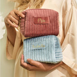 Personalized Velvet Makeup Bag, Custom Quilted Cosmetic Bag