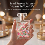 Personalized Floral Glass Perfume Bottle Custom Birth Flower and Name Refillable Empty Perfume Bottles Mini Portable Travel Essential Gifts for Wife Girlfriend Bridesmaids 100ml 3.4 oz
