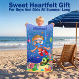 Personalized Kids Beach Towel Cute 3D Diver Kid Diving Boy Cartoon Print Towel Custom Name Quick Dry Microfiber Fabric for Summer Vacation Beach Party Birthday Gifts for Kids Boys Girls