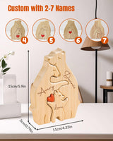 Personalized Wooden Bear Family Puzzle Custom Bears with Names Decorative Signs Customized Home Decoration Gifts for Father's Day Christmas Mother's Day Birthday