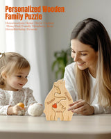 Personalized Wooden Bear Family Puzzle Custom Bears with Names Decorative Signs Customized Home Decoration Gifts for Father's Day Christmas Mother's Day Birthday