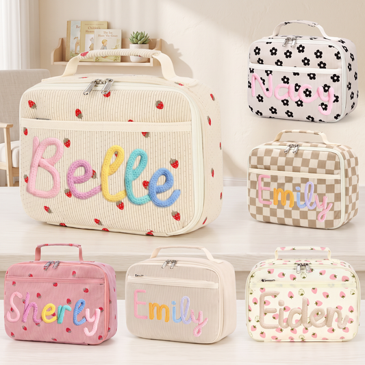 Personalized Kids Insulated Lunch Bag with Name & Logo Customization Portable Preppy Children Lunch Box Bag for Girls 3-Lays Insulated Large Lunch Tote Toxes for School Travel Picnic Birthday Gifts