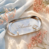 Personalized Jewelry Dish Engraved Ring Holder Custom Trinket Tray Gold or Silver Jewelry Tray with Name or Monogram Engraving Elegant Ring Holder for Wedding Bride and Bridesmaid Gifts