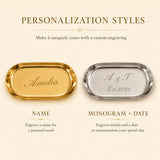 Personalized Jewelry Dish Engraved Ring Holder Custom Trinket Tray Gold or Silver Jewelry Tray with Name or Monogram Engraving Elegant Ring Holder for Wedding Bride and Bridesmaid Gifts