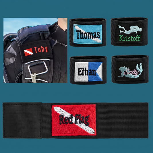 Personalized Dive Name Tag for BCD Custom Embroidered Dive Flag Scuba Identification Tags for Scuba Divers Diving Instructors Divemasters and New Diving Students Dive Club Birthday Gifts