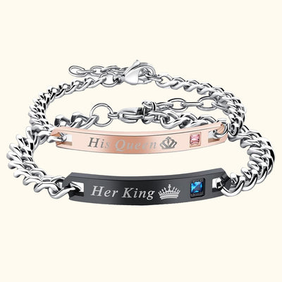 Personalized Matching Bracelets for Couple Engraving Name/Text 2 PCS Set Customized Metal Bracelet for Lover Custom Name Dainty Charm Bracelet for Men Women Valentines Gift for Her Him Jewelry Set
