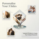 Personalized Photo Collage Frame 3D Rotatable Crystal Cube Custom Multi Picture Frame DIY Wedding Photo Frame Personalized Keepsake Gift for Wedding Gifts Home Decoration Family Love Friends