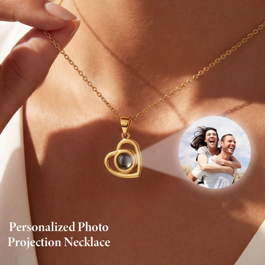 Personalized Picture Projection Necklace for Women Sterling Silver Portrait Jewelry Custom Photo Inside with Heart Charm Gifts for Mom Grandma Wife Bride Birthday Anniversary Xmas Gifts