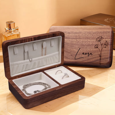 Personalized Wooden Jewelry Box Custom Women's Jewelry Box Gift Custom Travel Box Bridesmaid Jewelry Box With Velvet Jewelry Storage Box Creative Gift for Mom Wife Bride Bridesmaid Girlfriend