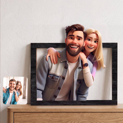 Personalized Cartoon Style Photo Sign Custom Portrait Gifts for Family & Friends Photo Framed Wall Art Family Artwork Decor Gift for Couples Newlyweds Wedding Anniversary Xmas
