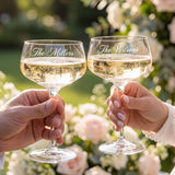 Personalized Crystal Champagne Coupe Glasses Set of 2 Custom Engraved Name Retro Style Cocktail Glass Wedding Toasting Flute Glasses for Groom Bride Anniversary Wedding Engagement Gifts