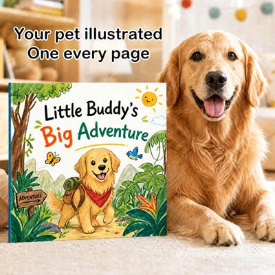 Personalized Pet Photo Storybook Custom Dog Portrait and Name 24 Pages Pet Illustrations Hardcover Pet Adventure Book Toddler Bedtime Book Gifts for Kids Boys Girls Birthday Baby Shower