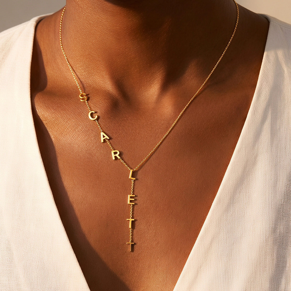 Personalized Lariat Initial Necklace for Women Custom Y-Shaped Name Necklace 18k Gold Plated Jewelry Gifts for Mom Wife Girlfriend Bridesmaids Mother's Day Anniversary Wedding Gifts