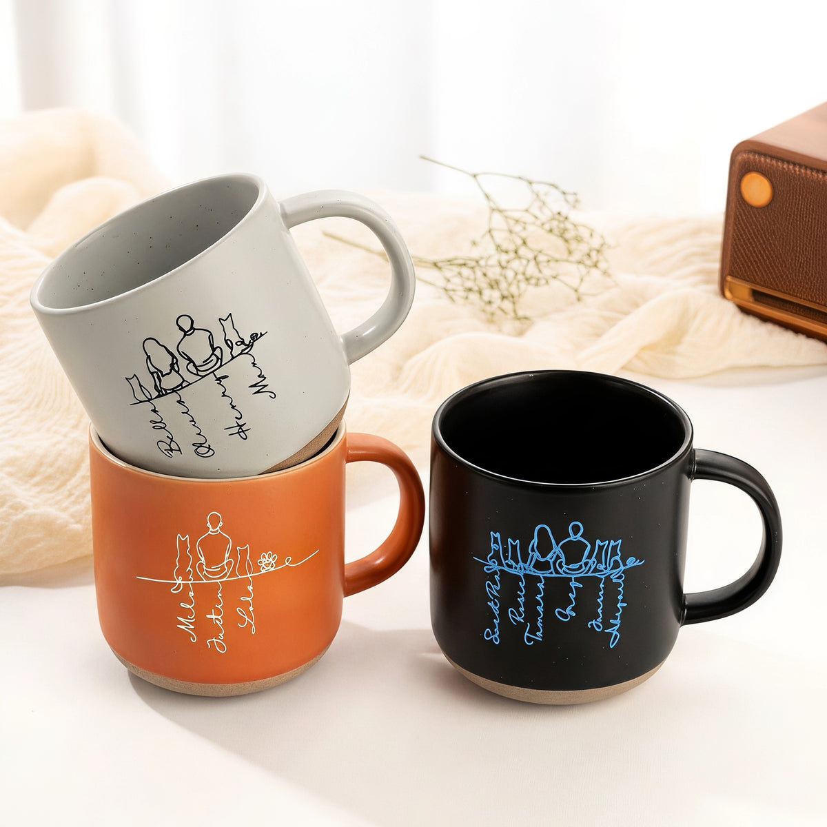 Personalized Pet Character Silhouette Mug 12 oz Coffee Mug Custom Pet & Owner Name Ceramic cup Line Art Mug Gifts for Pet Lovers Pet Owners Birthday Xmas Mother's Day Holiday Gifts