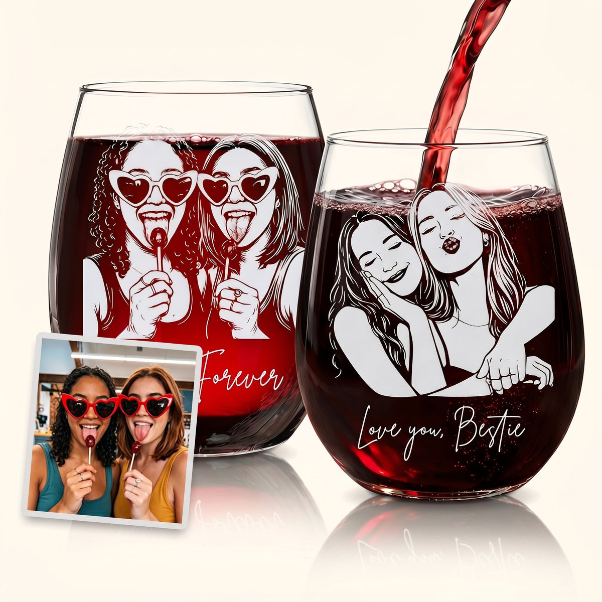 Personalized Besties Portrait Glass BFF Gifts 15oz