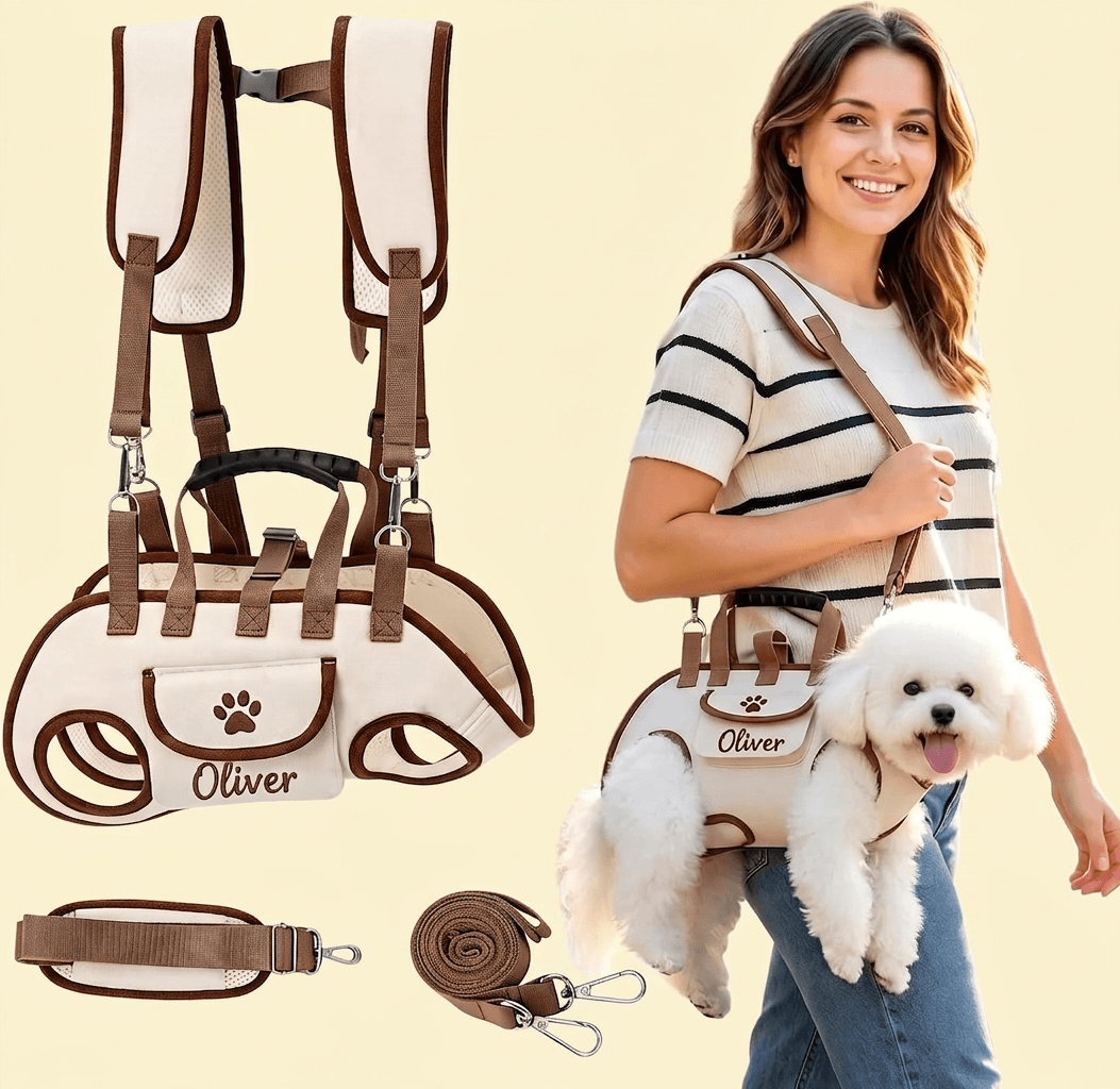 Personalized Dog Carrier Bag with Custom Embroidered Pet Name | Pet Name Embroidery Horizontal Sling Tote Adjustable Safety Strap Travel & Hiking Use Small Dog Carrier