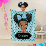 Personalized Polka Dots Cute Cartoon Little Girl Blanket with Name Flannel/Sherpa Soft Bed Couch Throw Home Decor Birthday/Christmas Gift for Girls