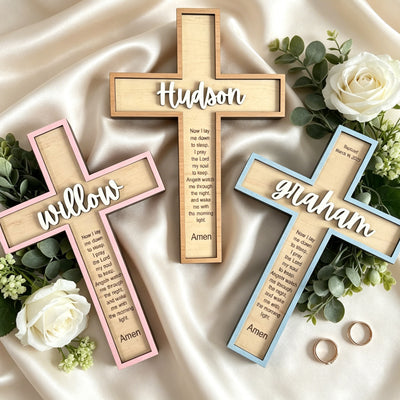 Personalized Wooden Cross Wall Decor Custom Baby Baptism Gifts for Girls or Boys Hanging Wall or Table with Bible Verses for Decoration Parties Baby Shower First Communion Gifts for Kids