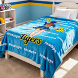 Personalized Cheer Blanket for Girls Custom Name & Cartoon Character Throw Cheer Team Gift for Adults Team Girls Dancers & Athletes Soft Fleece Blanket for Bedroom Travel & Competitions