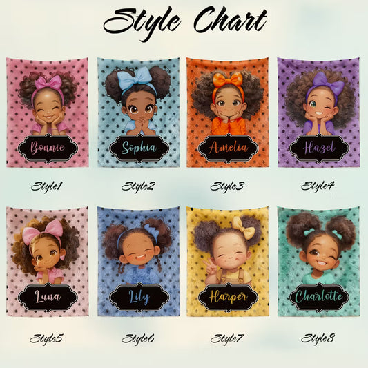Personalized Polka Dots Cute Cartoon Little Girl Blanket with Name Flannel/Sherpa Soft Bed Couch Throw Home Decor Birthday/Christmas Gift for Girls