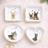 Custom Pet Jewelry Tray Watercolor Dog Portrait Ceramic Trinket Ring Dish Personalized Photo Jewelry Storage Keepsake Dog Cat Memorial Gift Pet Lover Gift