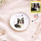 Custom Pet Jewelry Tray Watercolor Dog Portrait Ceramic Trinket Ring Dish Personalized Photo Jewelry Storage Keepsake Dog Cat Memorial Gift Pet Lover Gift